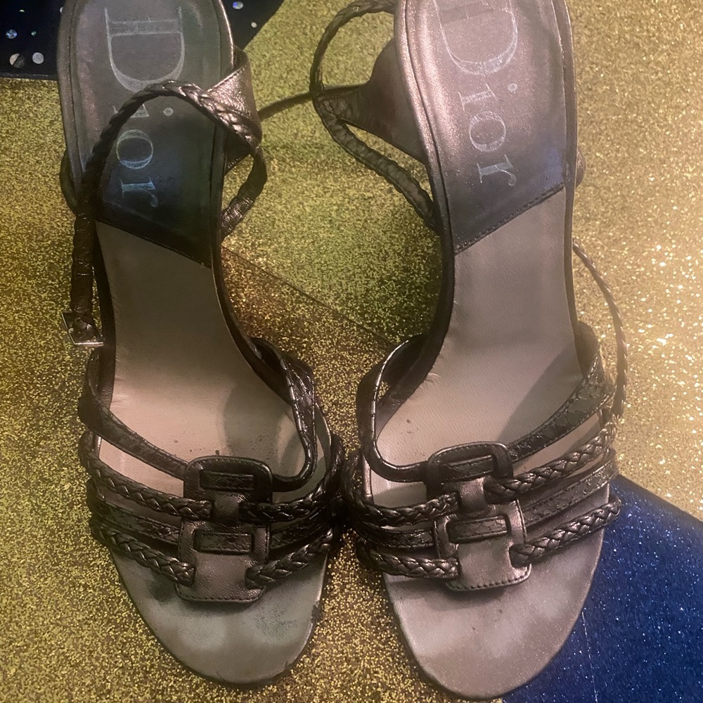 DIOR METALLIC GREY-PEWTER BRAIDED LEATHER WEDGE VNTG 7 ELEGANT LUX Shoes $ FIRM - Picture 6 of 11